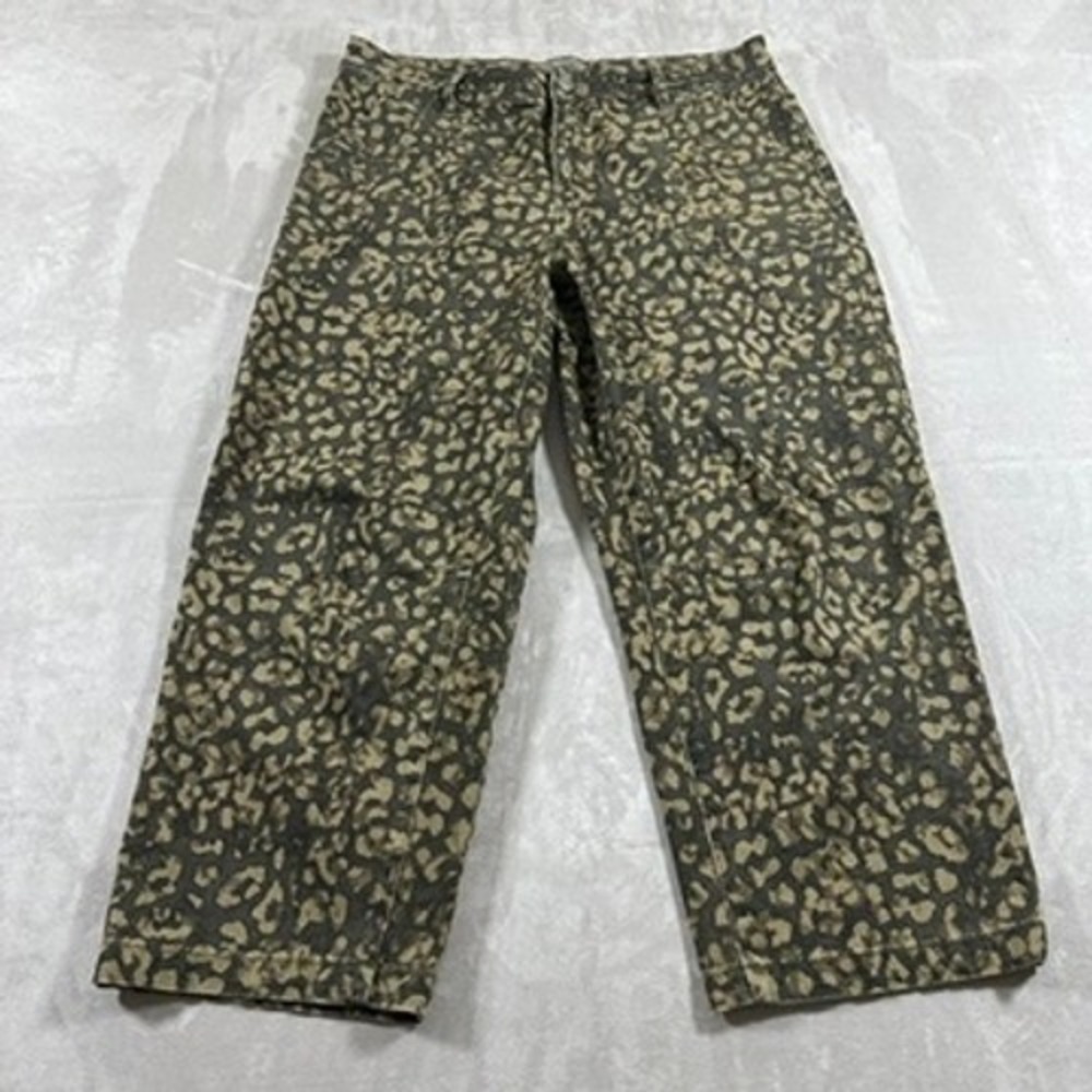 KUT from the Kloth Ashton Pants Women 14 Green Leopard Relaxed Barrel Leg Rise